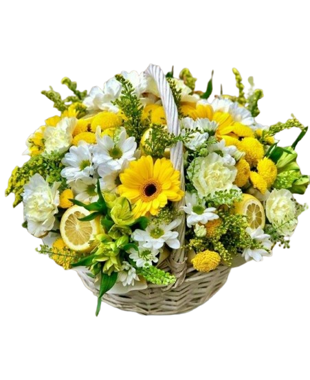 Gerbera, Roses and Chrysanthemum in Cane Basket