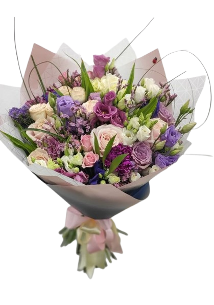 Roses, Lisianthus, and greenery